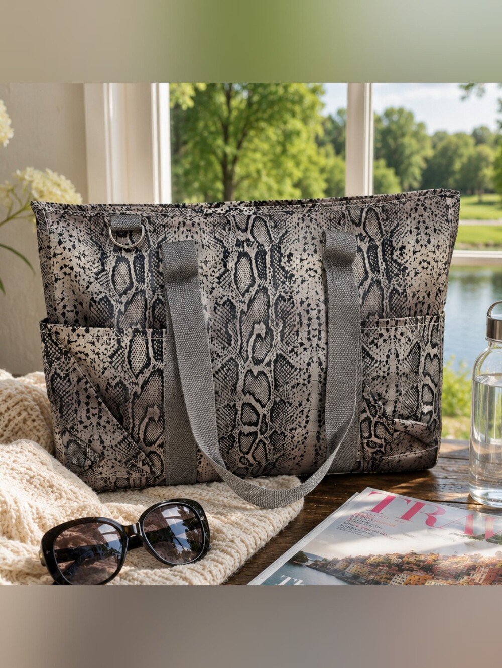 BUY NOW💖Large Water Resistant Organizer Carry Tote Bag In Python Pattern - Picture 5 of 10